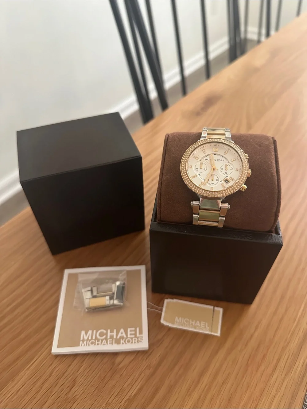 Michael Kors Gold and Silver Crystal-Accent Chronograph Watch